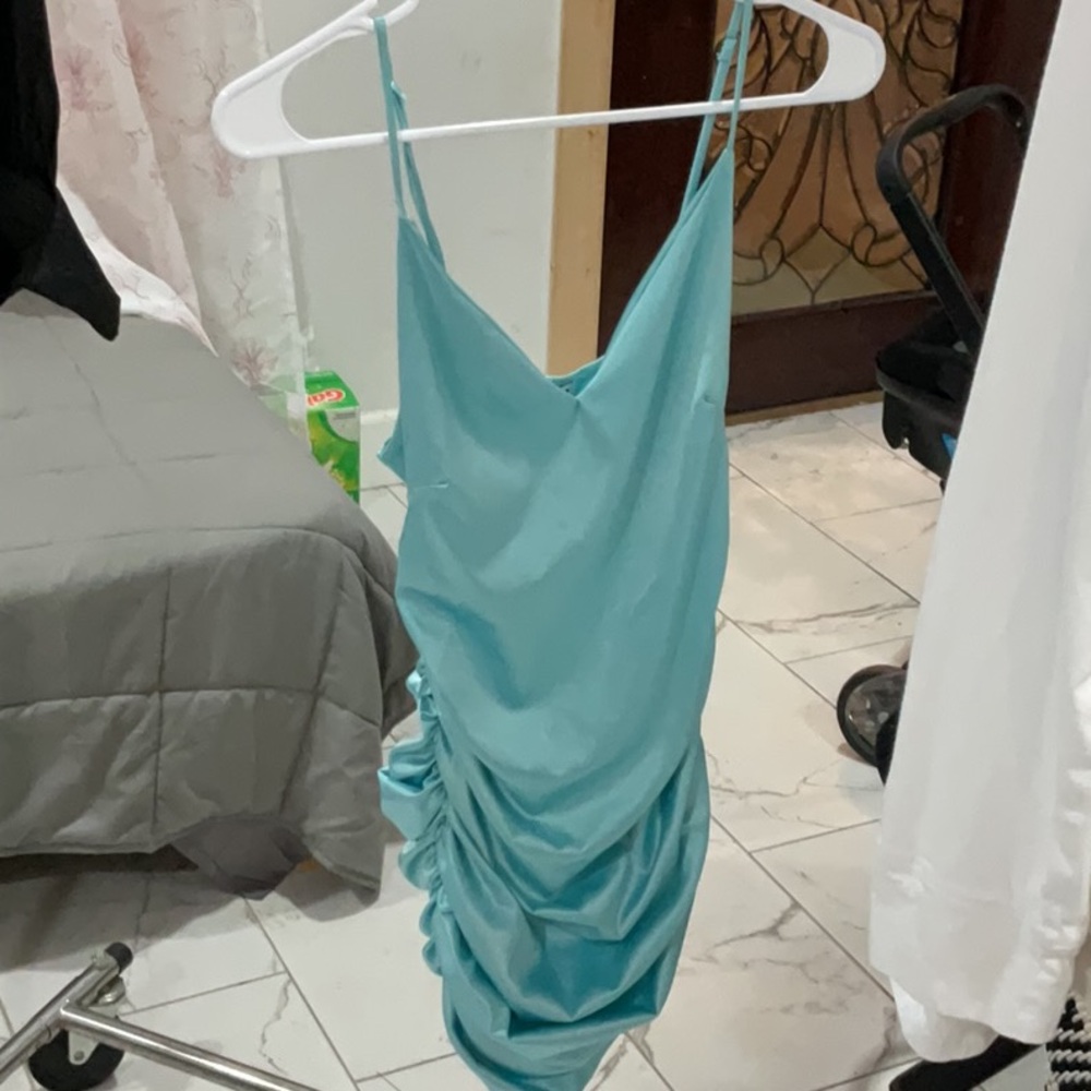 Elegant Blue Ruched Dress